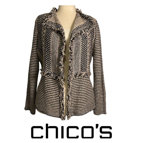 Chico's Jackets & Blazers - Chico's Textured Fringe Lucy Blazer/Cardigan Women's Size 12/14 Blue Cream